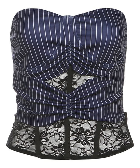 Chic Pinstripe & Lace Strapless Bustier Top | Fall Fashion & Holiday Party Ready