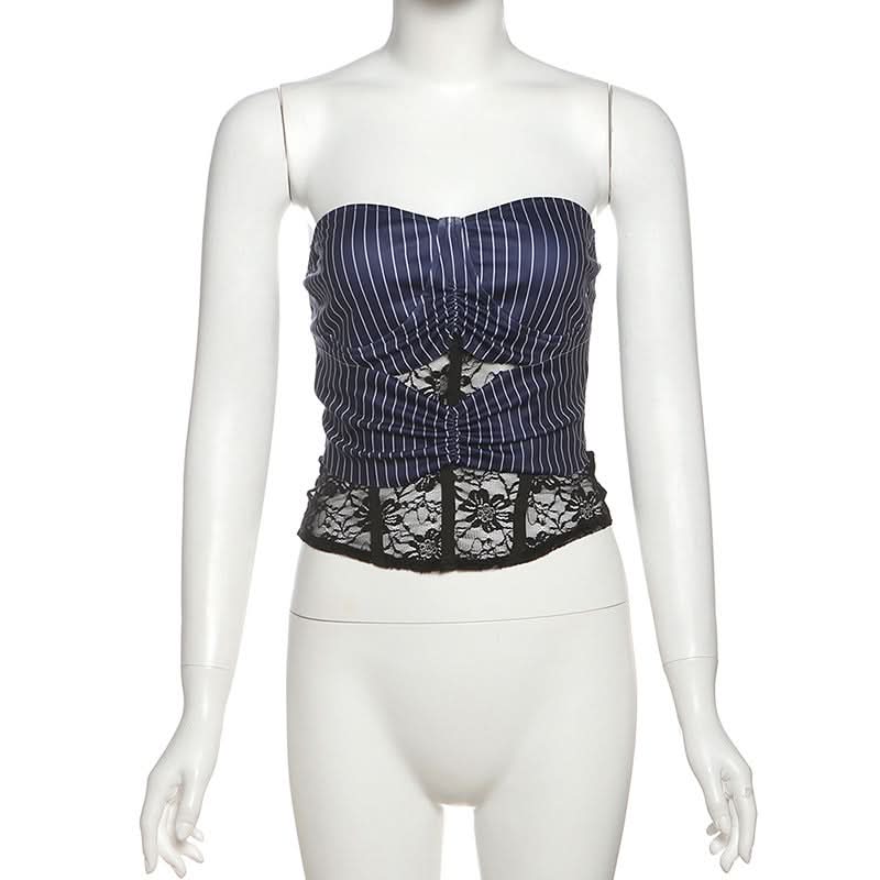 Chic Pinstripe & Lace Strapless Bustier Top | Fall Fashion & Holiday Party Ready