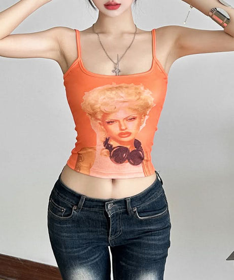 Y2K Graphic Diva Cropped Cami Top – Edgy Fall Street Style Essential