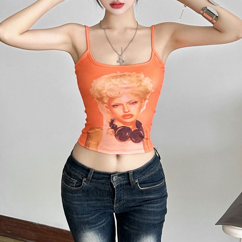 Y2K Graphic Diva Cropped Cami Top – Edgy Fall Street Style Essential