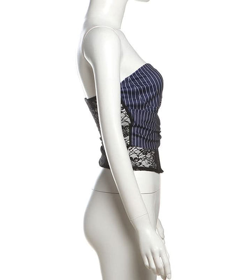 Chic Pinstripe & Lace Strapless Bustier Top | Fall Fashion & Holiday Party Ready