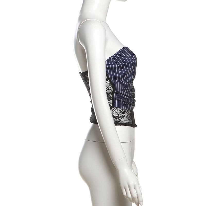 Chic Pinstripe & Lace Strapless Bustier Top | Fall Fashion & Holiday Party Ready