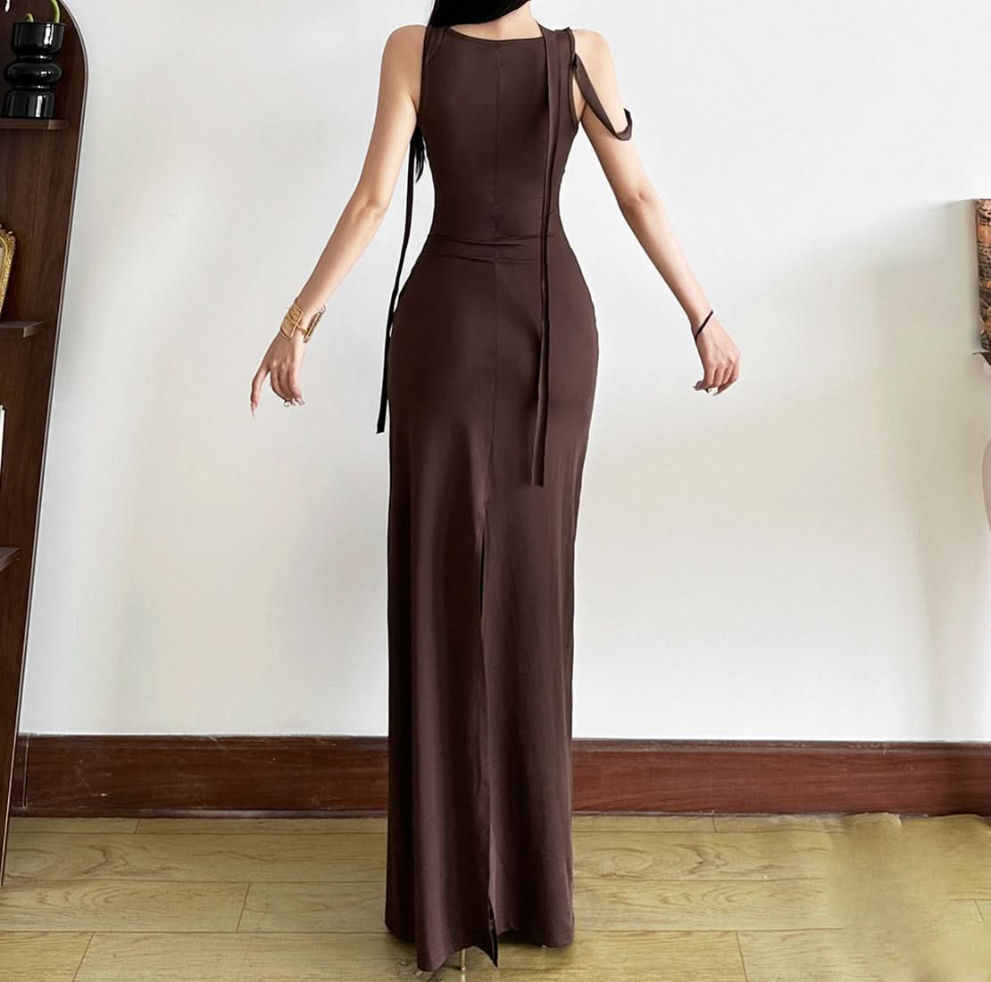 Autumn Allure: Luxe Lace Patchwork Ruched Maxi Dress - Elegant Bodycon for Fall Evenings