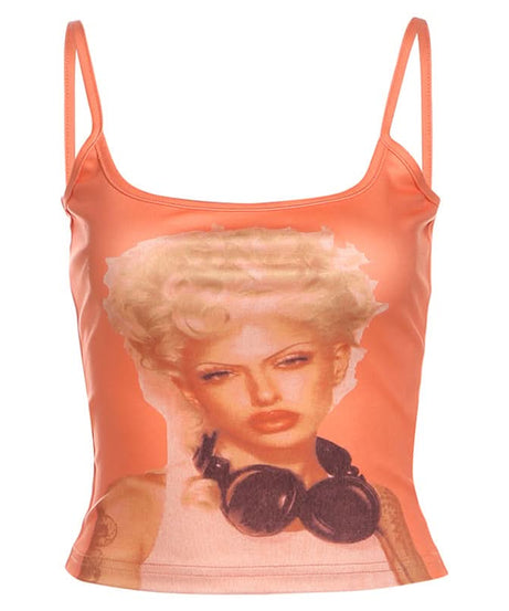 Y2K Graphic Diva Cropped Cami Top – Edgy Fall Street Style Essential