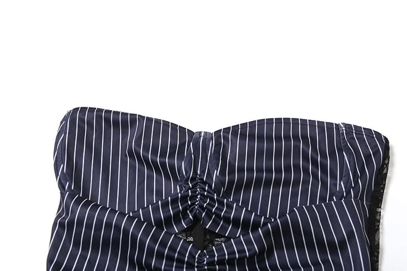 Chic Pinstripe & Lace Strapless Bustier Top | Fall Fashion & Holiday Party Ready