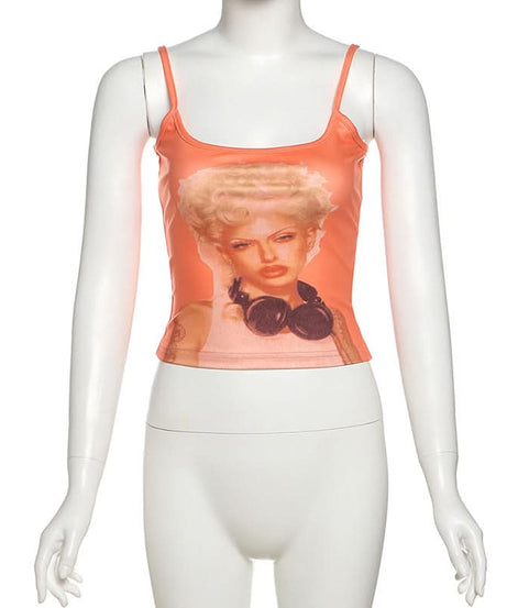 Y2K Graphic Diva Cropped Cami Top – Edgy Fall Street Style Essential