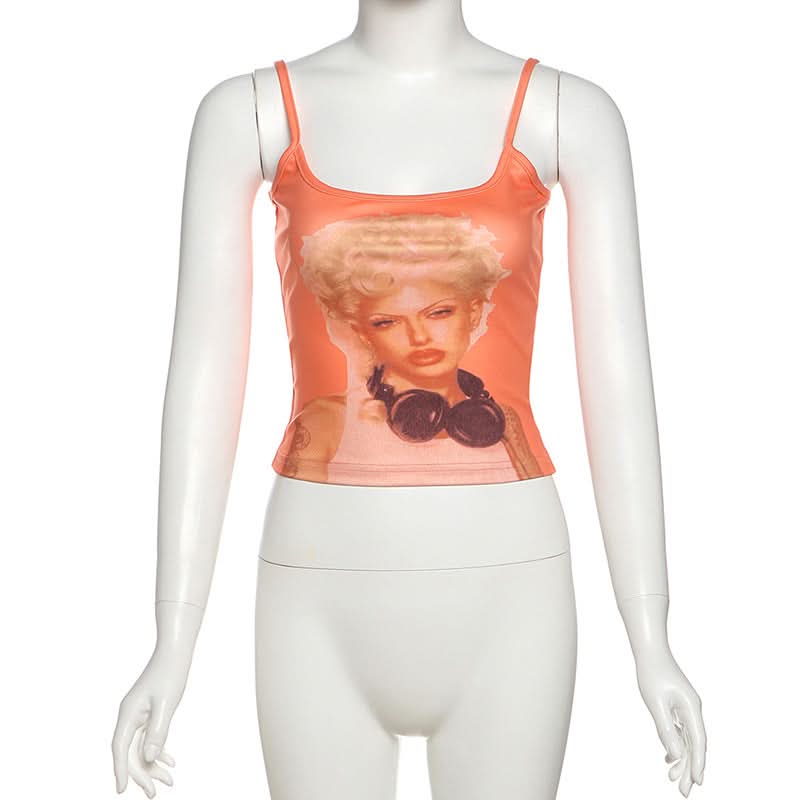 Y2K Graphic Diva Cropped Cami Top – Edgy Fall Street Style Essential