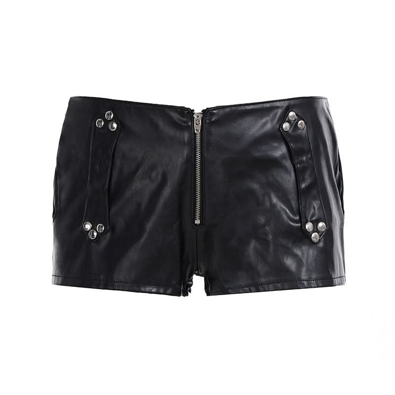 Unleash Your Edge: Studded Faux Leather Buckle Hot Shorts - Fall & Halloween Ready!