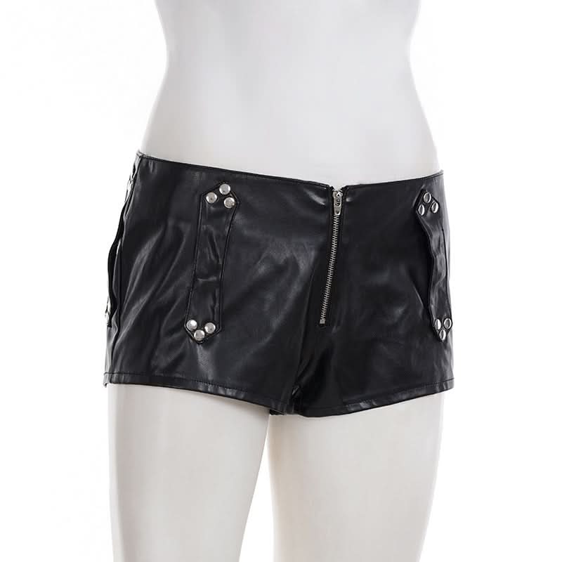 Unleash Your Edge: Studded Faux Leather Buckle Hot Shorts - Fall & Halloween Ready!