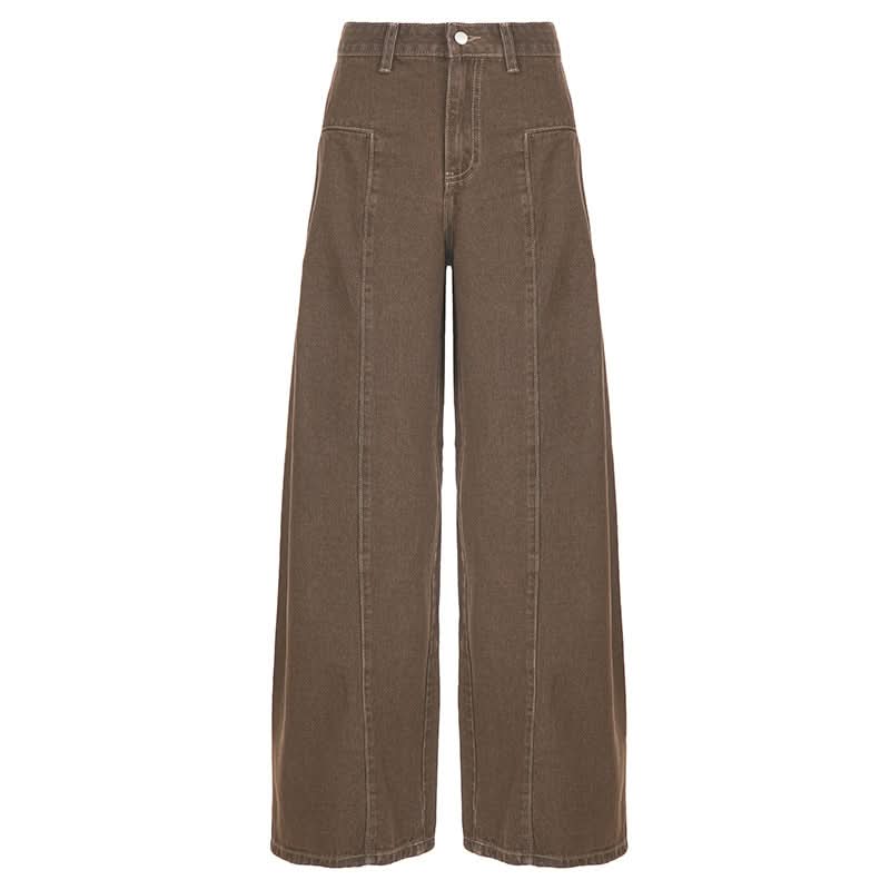 Effortless Fall Chic: Women's High-Waisted Wide-Leg Brown Stretch Jeans
