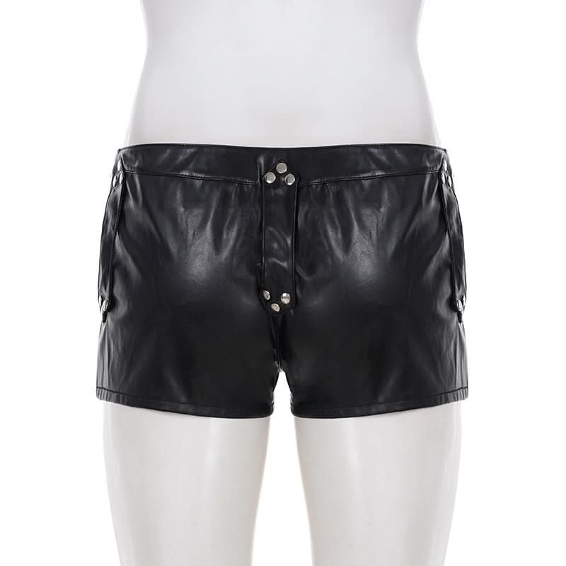 Unleash Your Edge: Studded Faux Leather Buckle Hot Shorts - Fall & Halloween Ready!