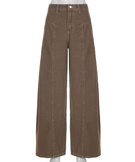 Effortless Fall Chic: Women's High-Waisted Wide-Leg Brown Stretch Jeans
