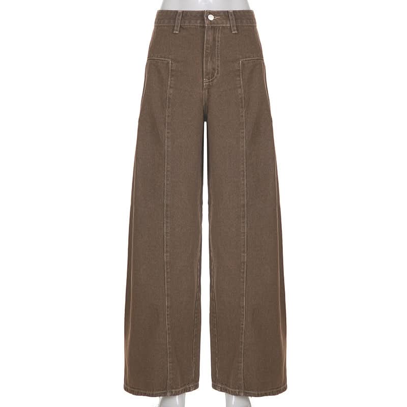 Effortless Fall Chic: Women's High-Waisted Wide-Leg Brown Stretch Jeans