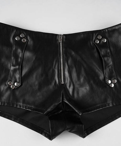 Unleash Your Edge: Studded Faux Leather Buckle Hot Shorts - Fall & Halloween Ready!