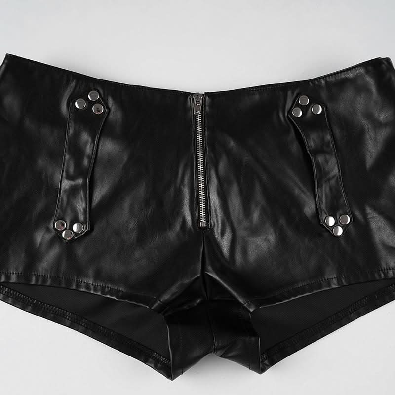 Unleash Your Edge: Studded Faux Leather Buckle Hot Shorts - Fall & Halloween Ready!