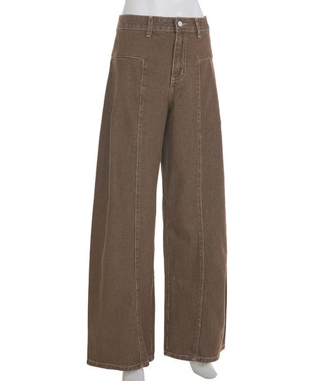 Effortless Fall Chic: Women's High-Waisted Wide-Leg Brown Stretch Jeans