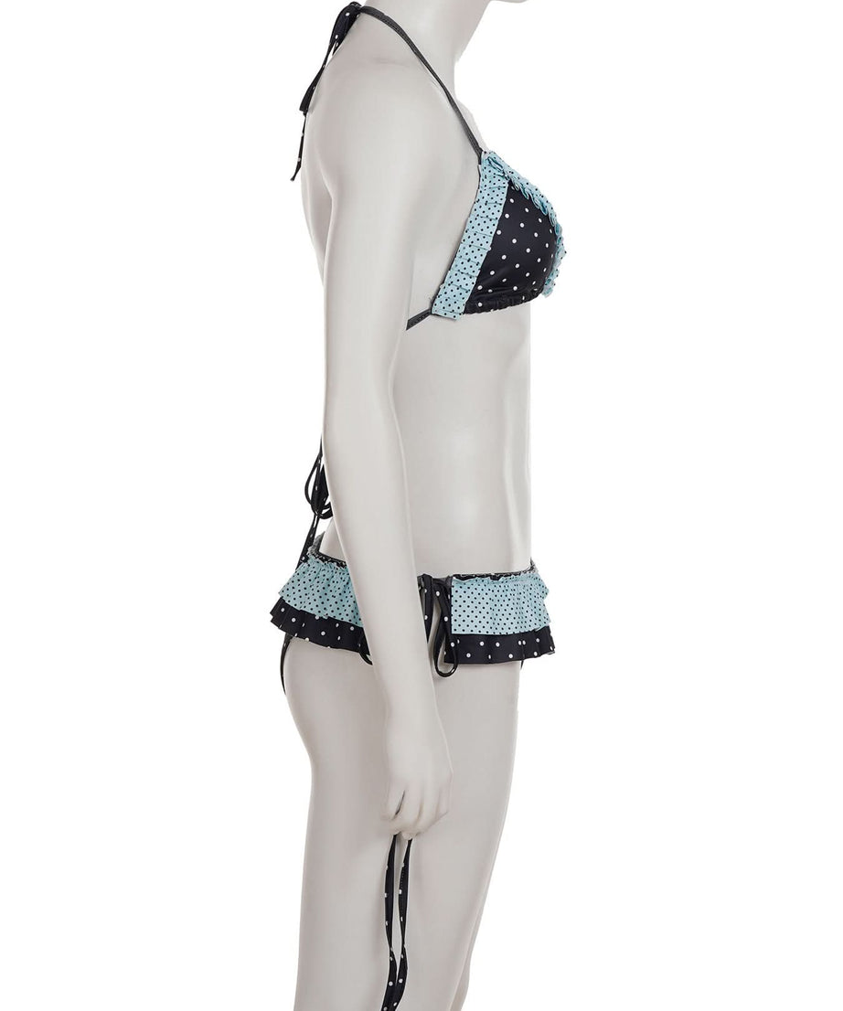 Chic Polka Dot Halter Bikini Set with Ruffled Trim – Vintage-Inspired Tie-Side Swimwear for Your Next Tropical Getaway