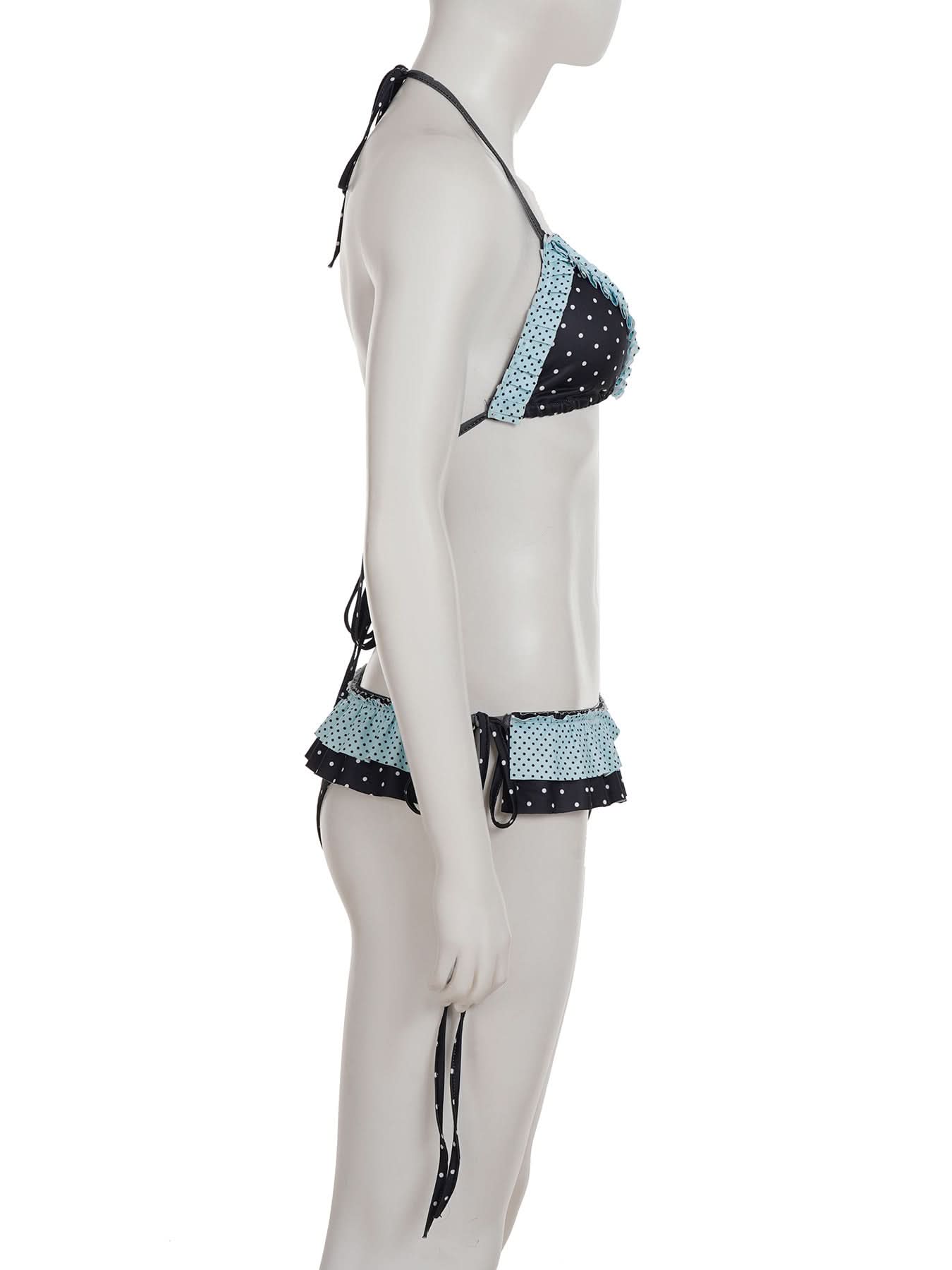 Chic Polka Dot Halter Bikini Set with Ruffled Trim – Vintage-Inspired Tie-Side Swimwear for Your Next Tropical Getaway