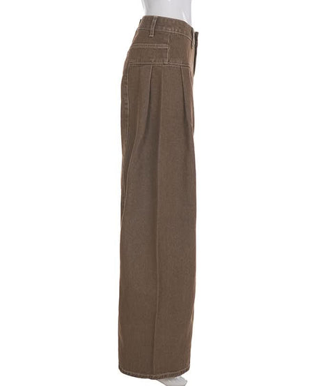 Effortless Fall Chic: Women's High-Waisted Wide-Leg Brown Stretch Jeans