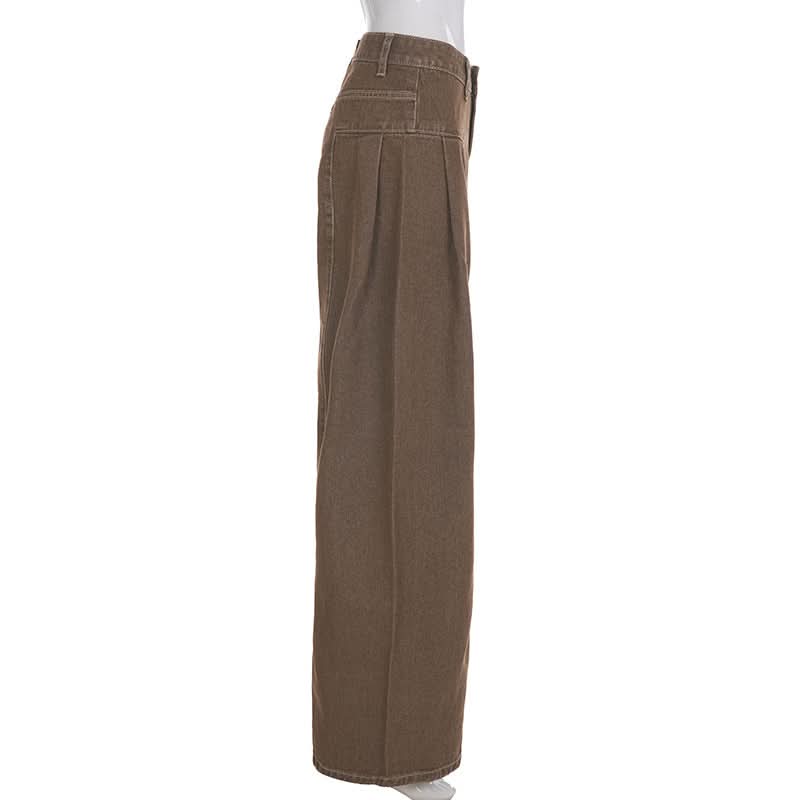 Effortless Fall Chic: Women's High-Waisted Wide-Leg Brown Stretch Jeans