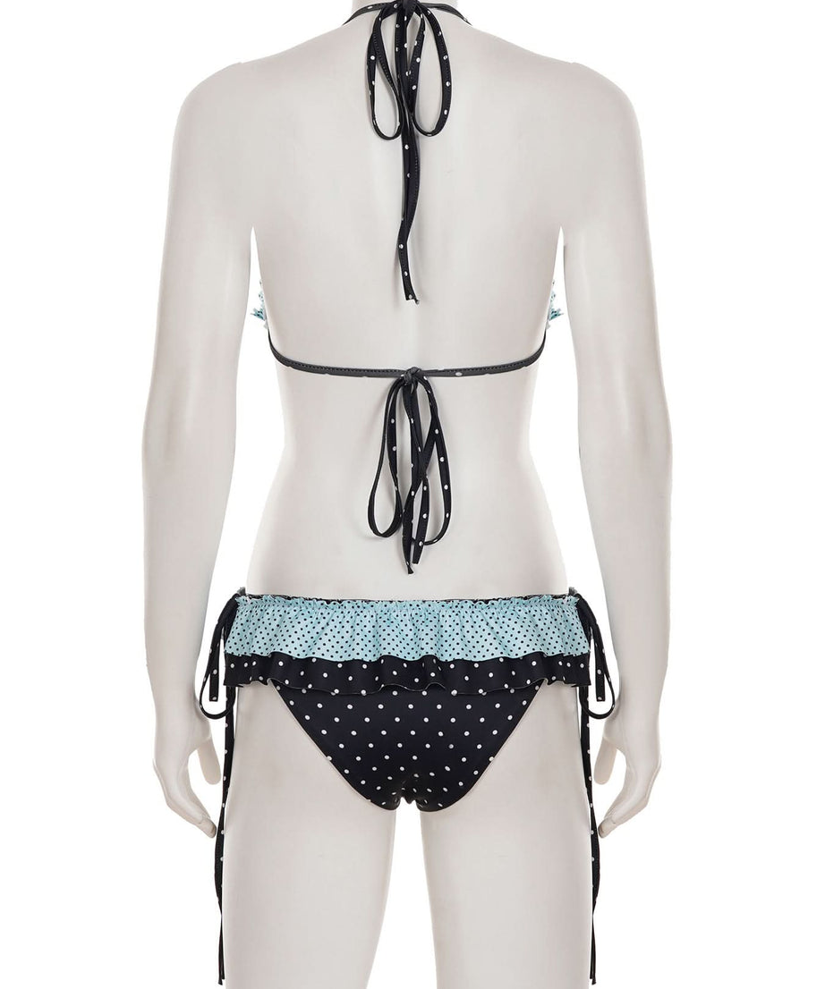 Chic Polka Dot Halter Bikini Set with Ruffled Trim – Vintage-Inspired Tie-Side Swimwear for Your Next Tropical Getaway