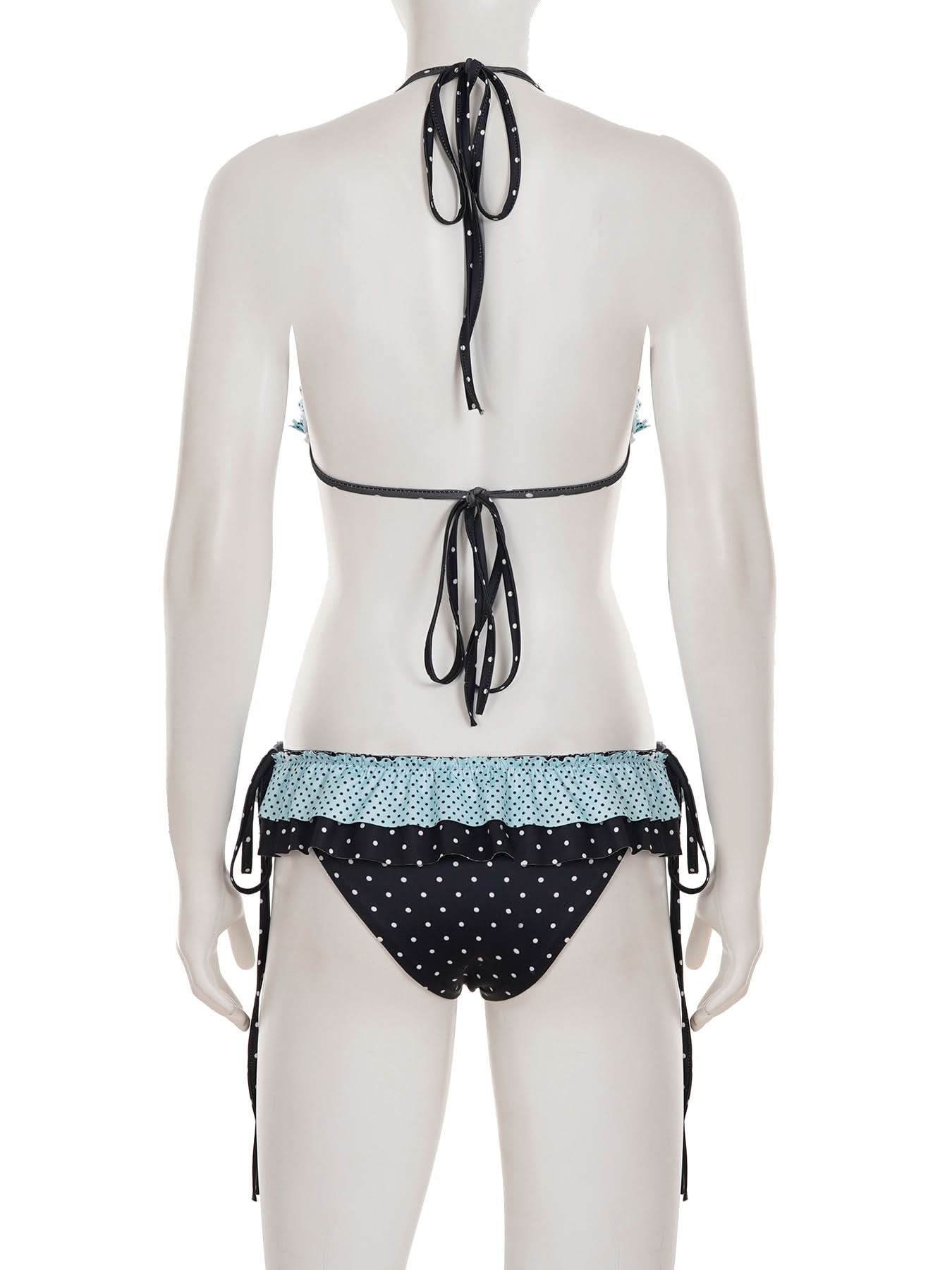 Chic Polka Dot Halter Bikini Set with Ruffled Trim – Vintage-Inspired Tie-Side Swimwear for Your Next Tropical Getaway