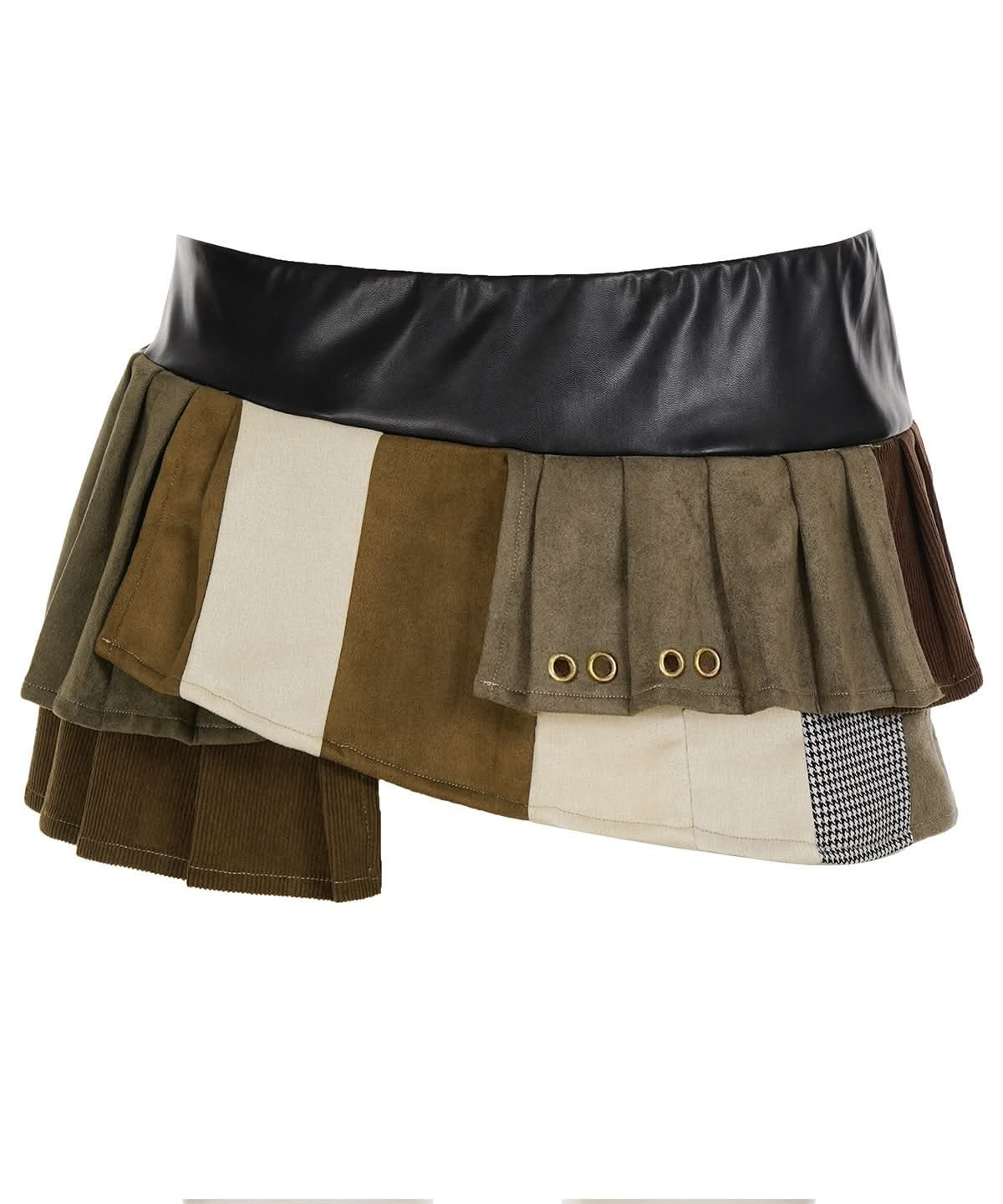 Y2K Edgy Patchwork Pleated Mini Skirt | Autumn Low-Rise Chain Detail