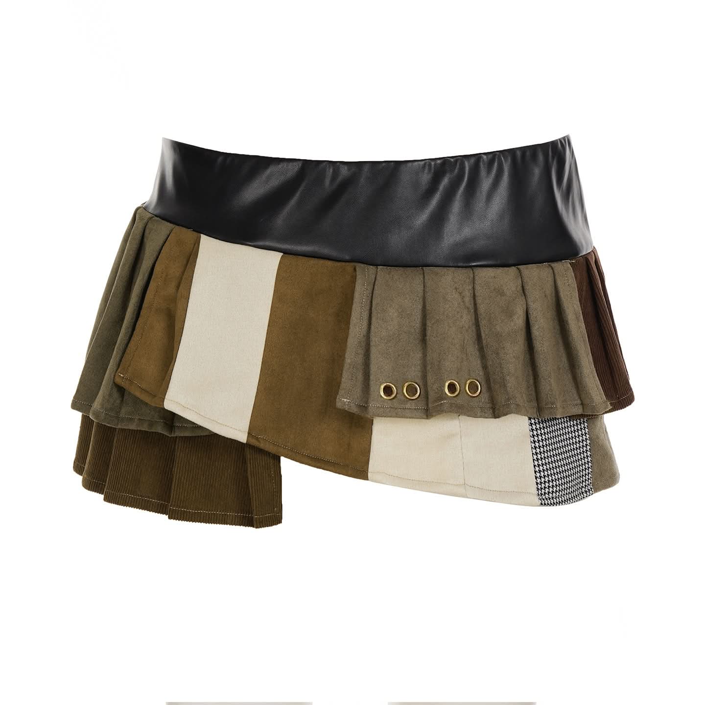 Y2K Edgy Patchwork Pleated Mini Skirt | Autumn Low-Rise Chain Detail