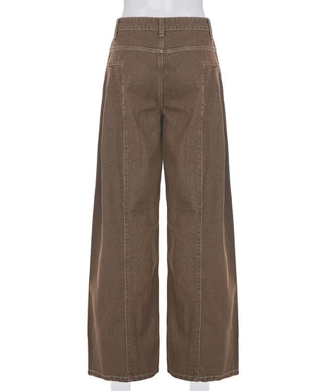Effortless Fall Chic: Women's High-Waisted Wide-Leg Brown Stretch Jeans