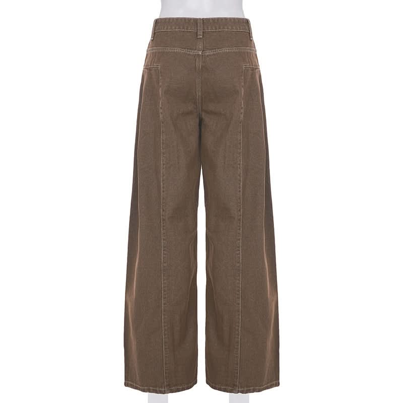 Effortless Fall Chic: Women's High-Waisted Wide-Leg Brown Stretch Jeans