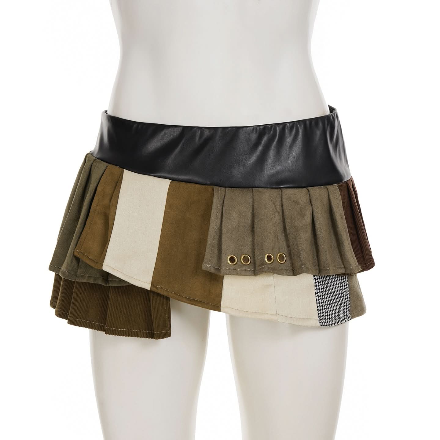 Y2K Edgy Patchwork Pleated Mini Skirt | Autumn Low-Rise Chain Detail