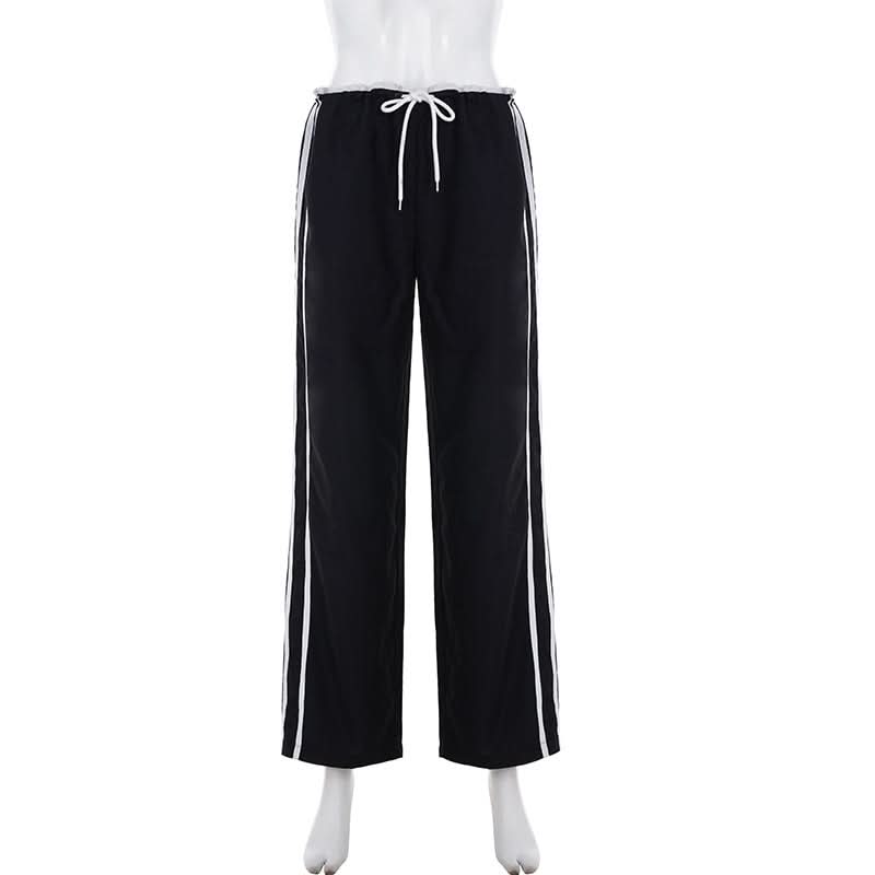 Comfy Chic Black Wide-Leg Track Pants | Drawstring Side Stripe Fall Style
