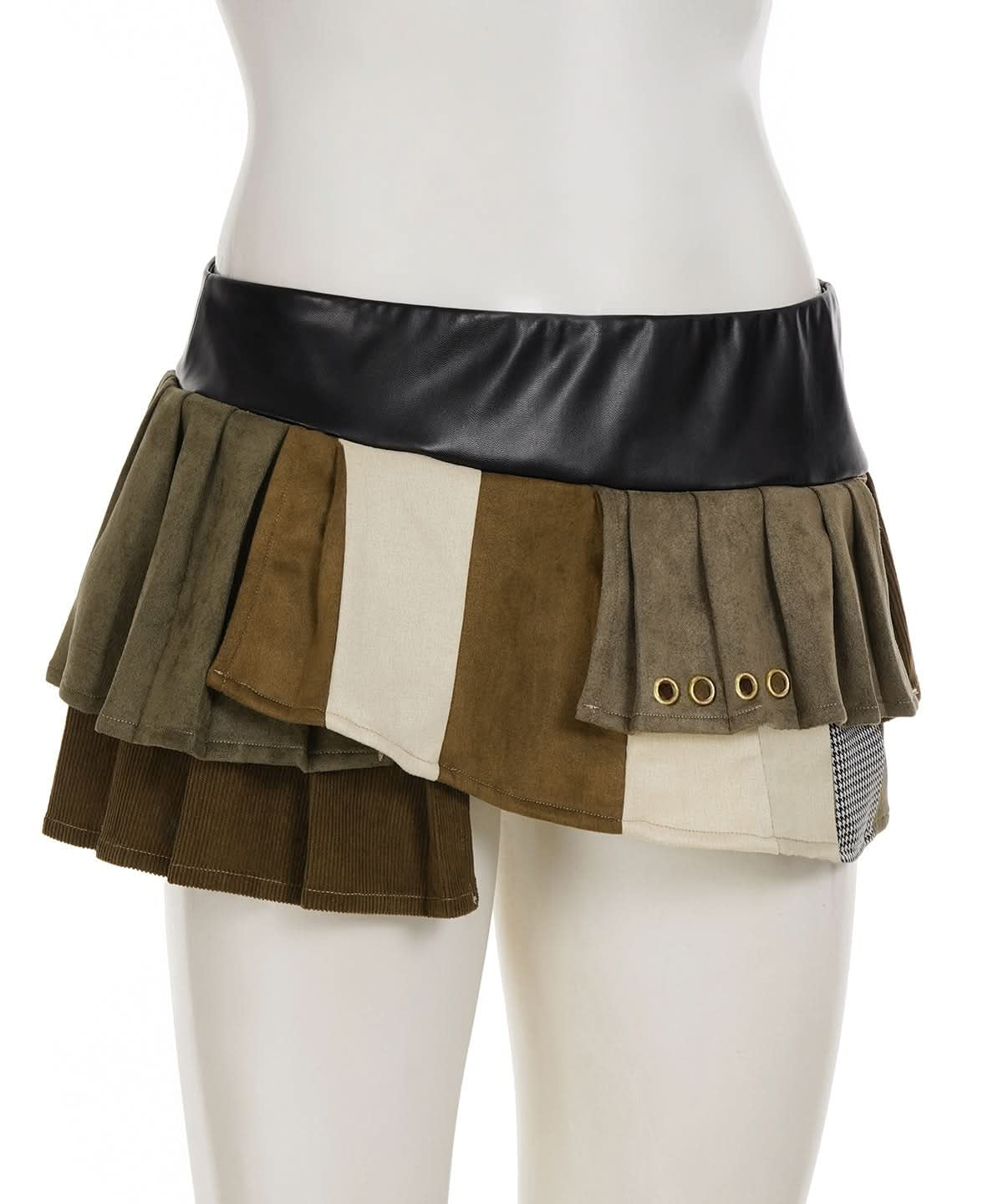 Y2K Edgy Patchwork Pleated Mini Skirt | Autumn Low-Rise Chain Detail