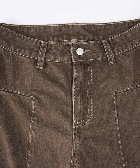 Effortless Fall Chic: Women's High-Waisted Wide-Leg Brown Stretch Jeans