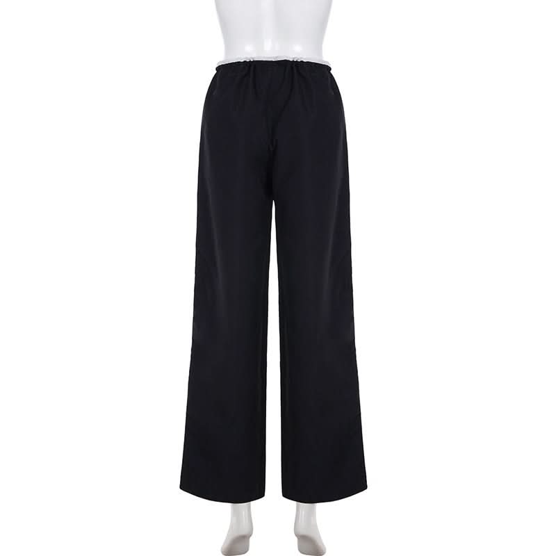 Comfy Chic Black Wide-Leg Track Pants | Drawstring Side Stripe Fall Style
