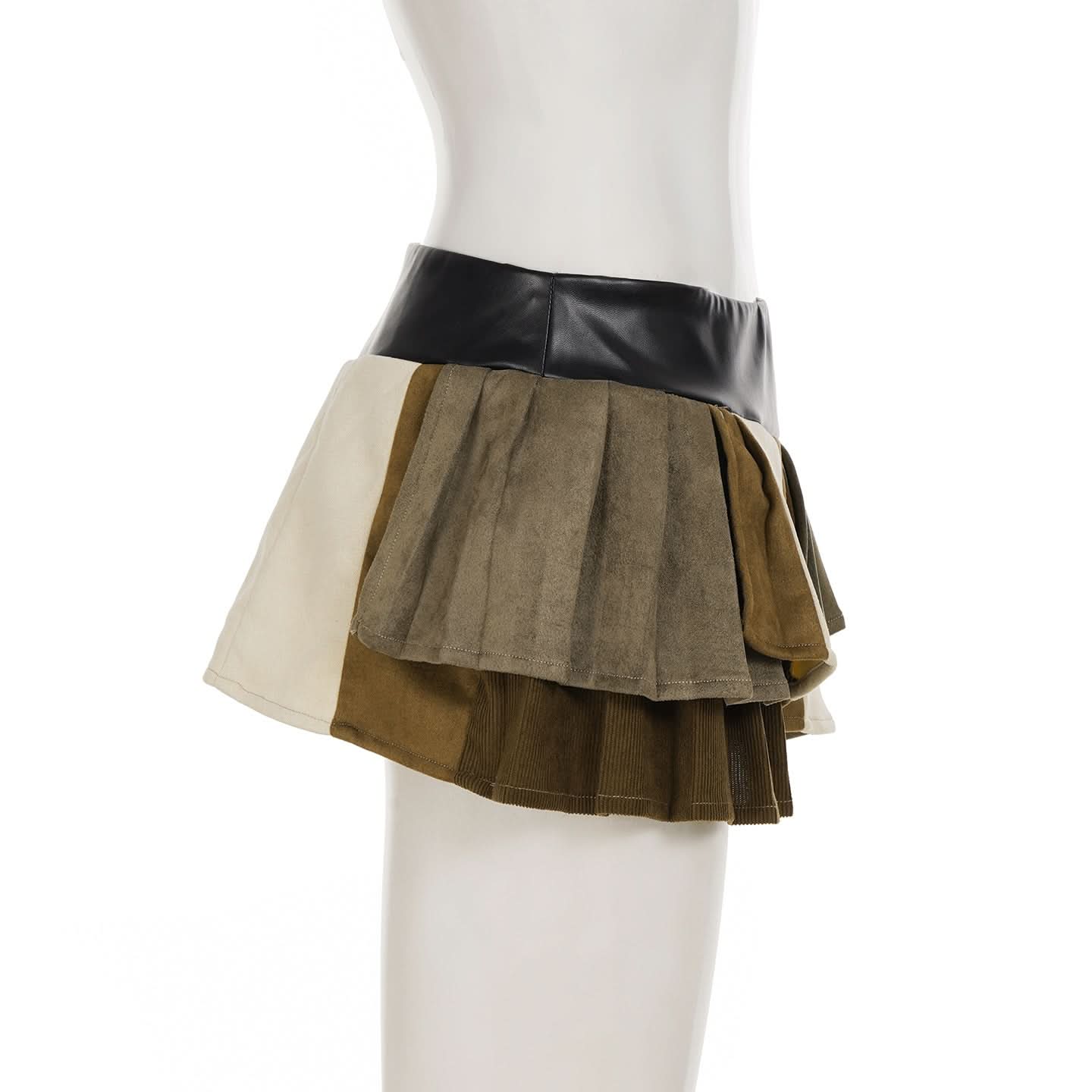 Y2K Edgy Patchwork Pleated Mini Skirt | Autumn Low-Rise Chain Detail