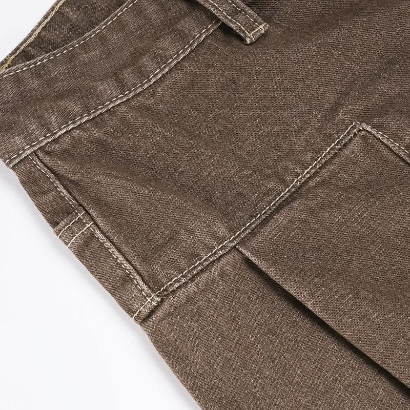 Effortless Fall Chic: Women's High-Waisted Wide-Leg Brown Stretch Jeans