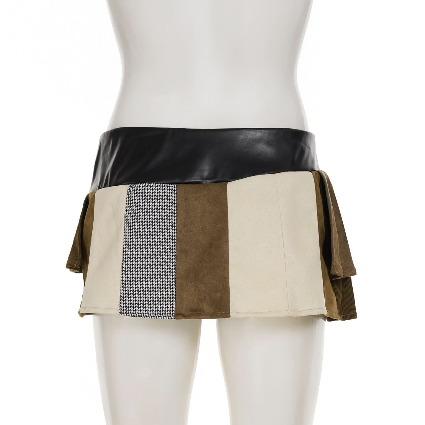Y2K Edgy Patchwork Pleated Mini Skirt | Autumn Low-Rise Chain Detail