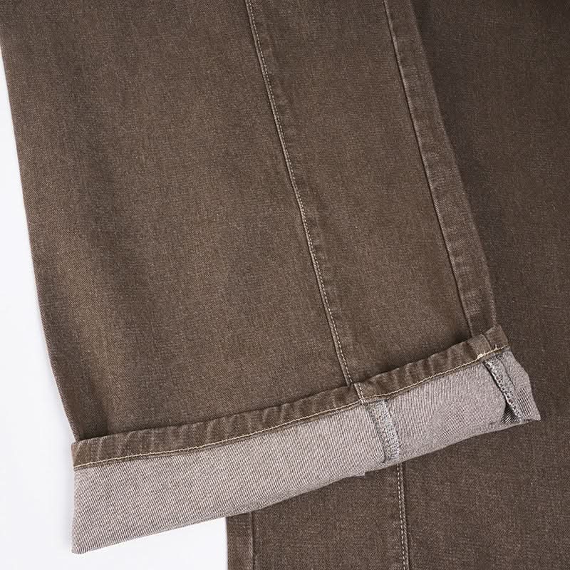 Effortless Fall Chic: Women's High-Waisted Wide-Leg Brown Stretch Jeans