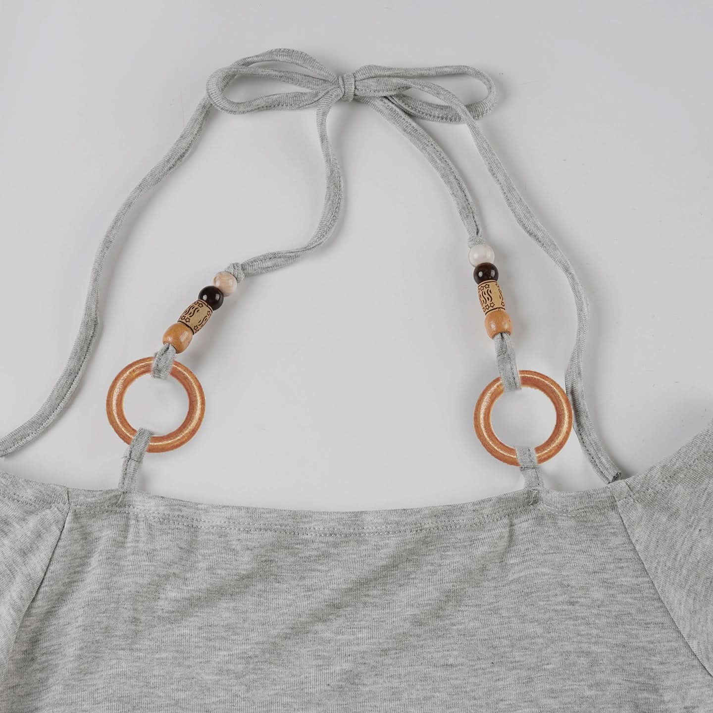 Autumn Breeze: Chic Ruched Off-Shoulder Halter Top with Boho O-Rings