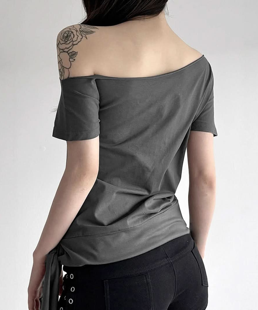 Regal Rebel Off-Shoulder Knotted Graphic Top | Fall's Edgy Chic Statement