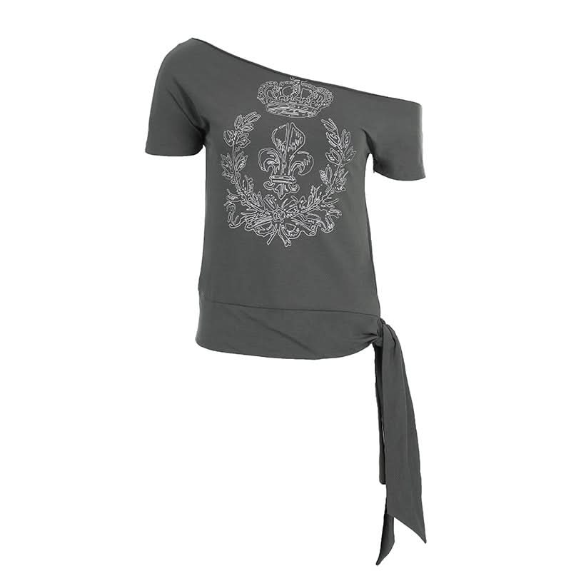 Regal Rebel Off-Shoulder Knotted Graphic Top | Fall's Edgy Chic Statement