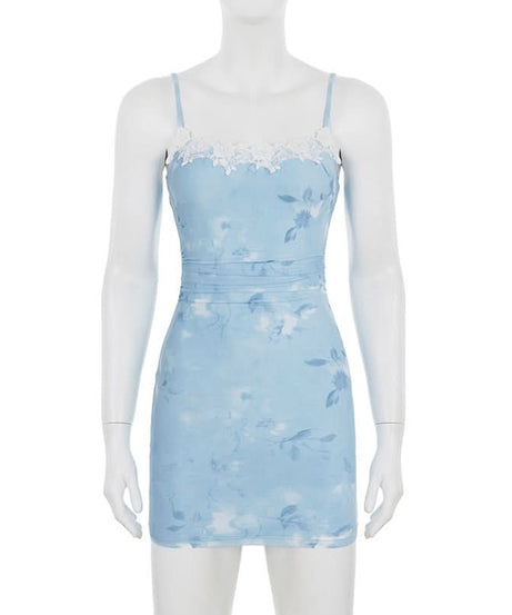 Chic Sky Blue Floral Lace Bodycon Mini Dress - Effortless Style for Date Night & Fall Getaways