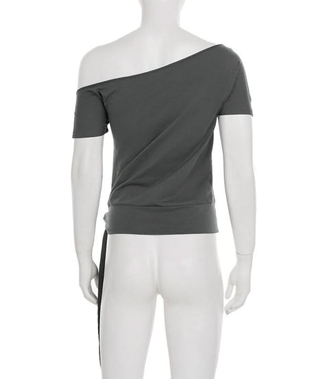 Regal Rebel Off-Shoulder Knotted Graphic Top | Fall's Edgy Chic Statement