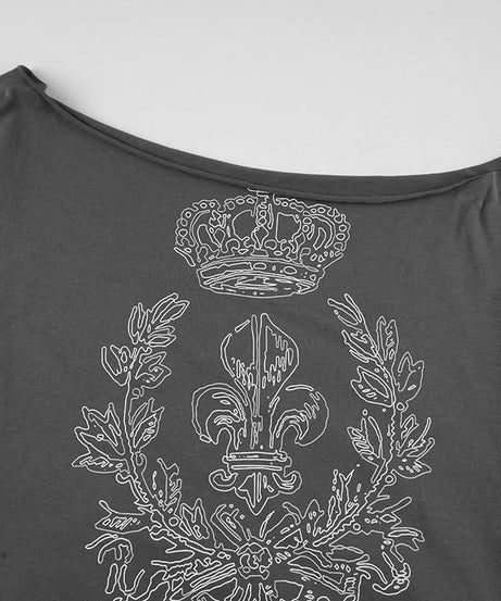 Regal Rebel Off-Shoulder Knotted Graphic Top | Fall's Edgy Chic Statement