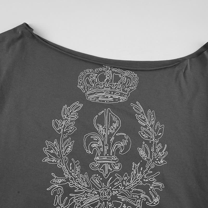 Regal Rebel Off-Shoulder Knotted Graphic Top | Fall's Edgy Chic Statement