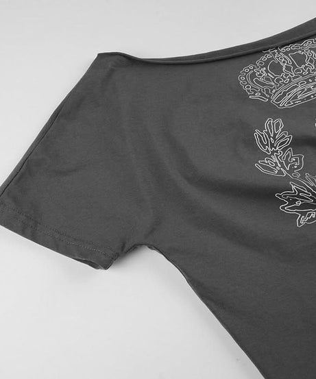 Regal Rebel Off-Shoulder Knotted Graphic Top | Fall's Edgy Chic Statement