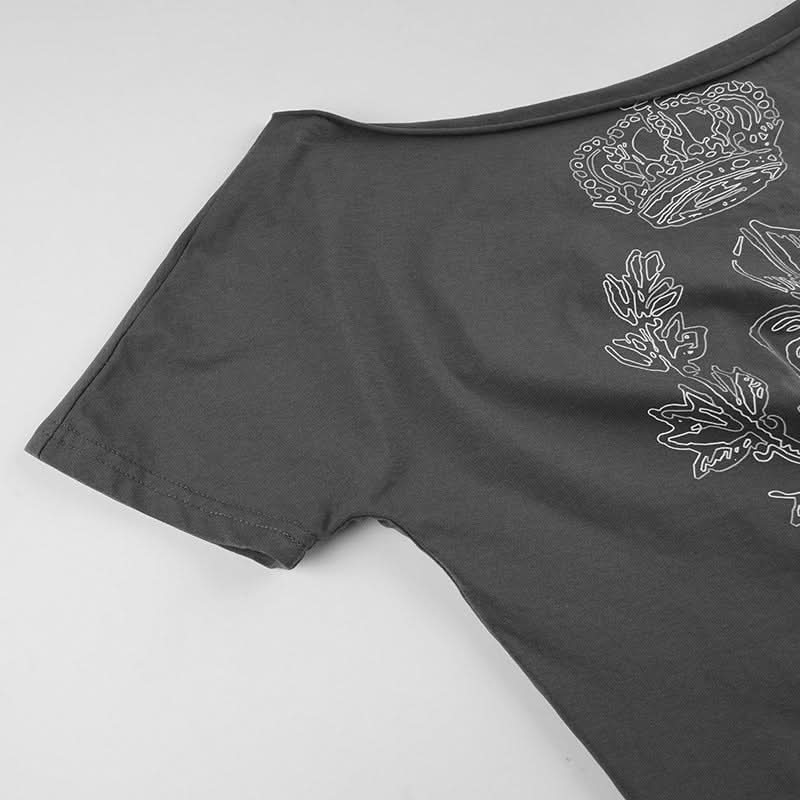 Regal Rebel Off-Shoulder Knotted Graphic Top | Fall's Edgy Chic Statement