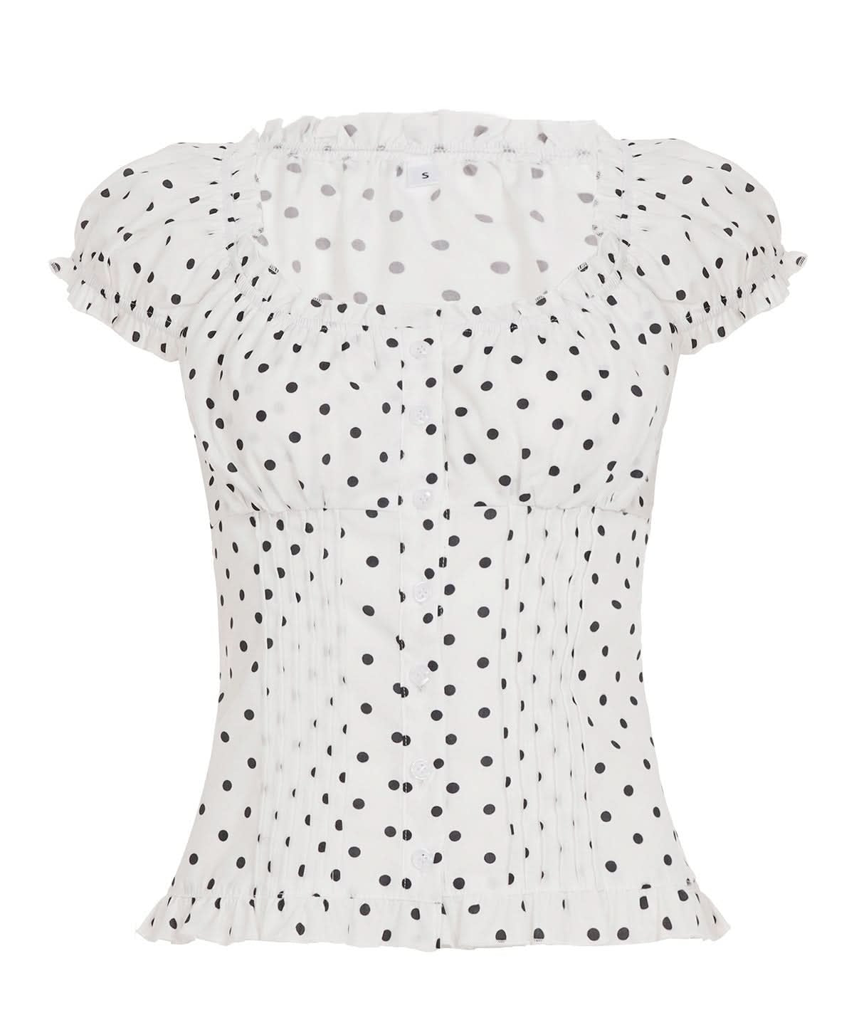 Darling White Polka Dot Puff Sleeve Blouse - Chic Button-Front Ruffle Top