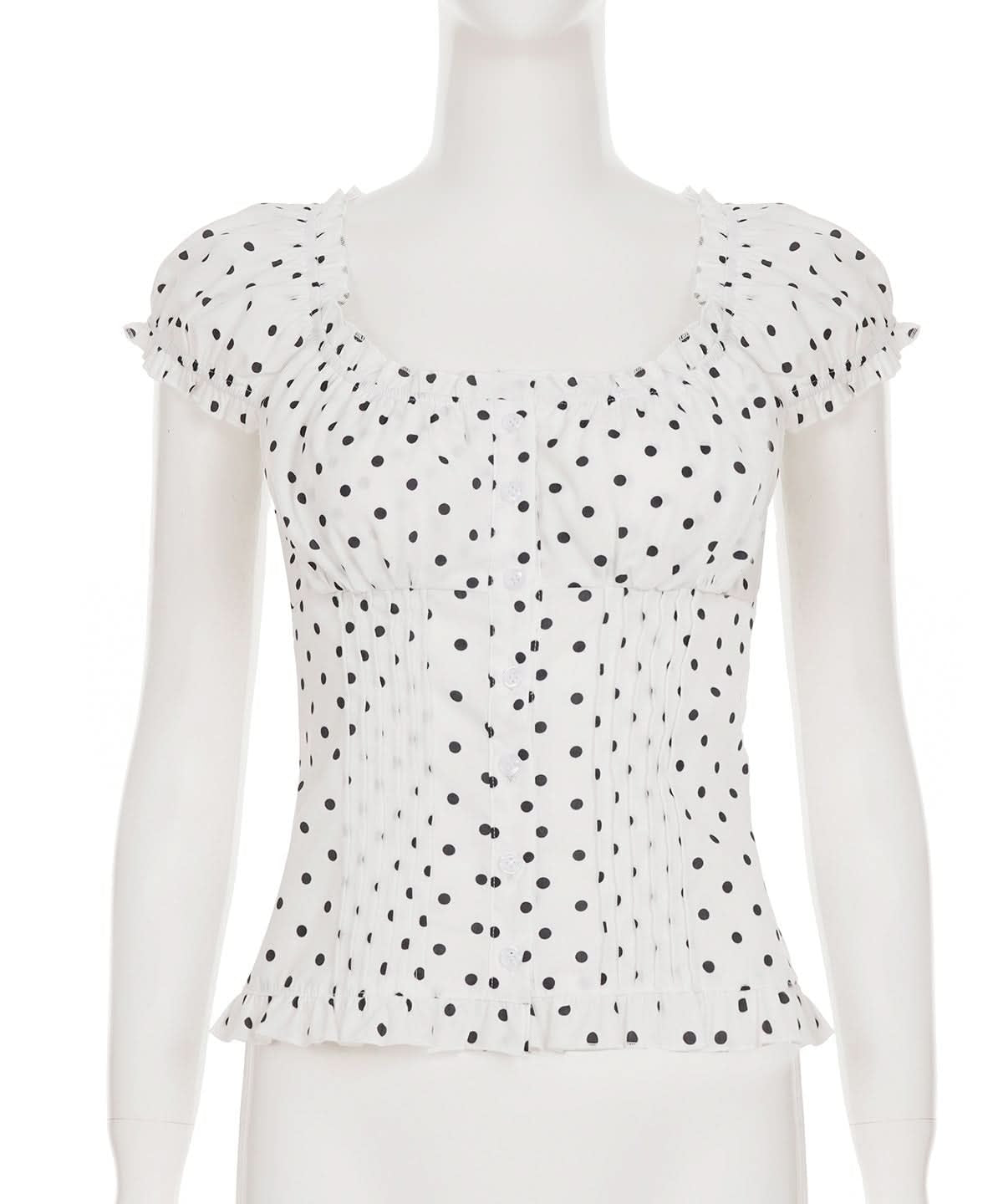 Darling White Polka Dot Puff Sleeve Blouse - Chic Button-Front Ruffle Top